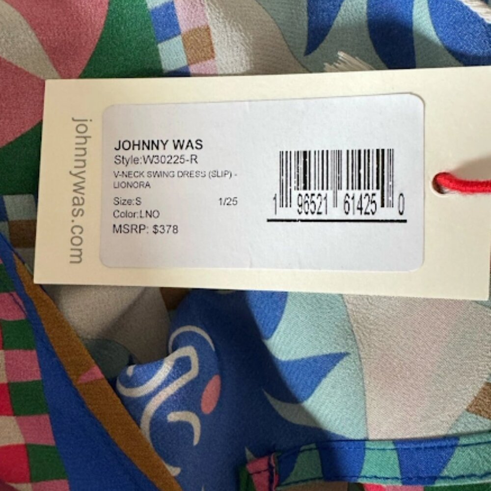 Johnny Was Workshop Silk V-Neck Swing Dress Sun Pattern Colorful Lionora Size S - Picture 6 of 9